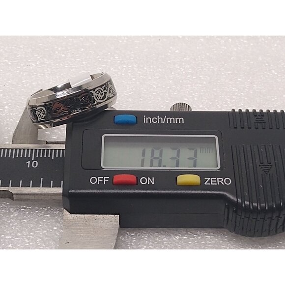 Celtic Dragon Silver Knot On Black Resin Inlay Ring Size 8.25 Width 8mm Unisex - Picture 6 of 6